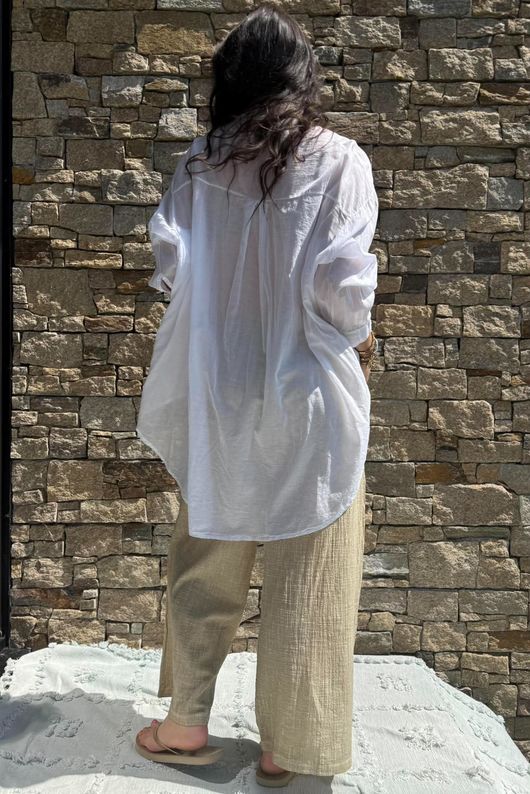 Shayle Indian Cotton Boyfriend Beach Shirt White